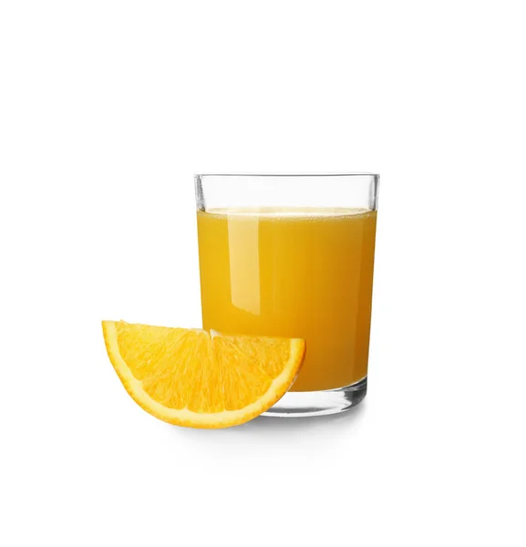 Vidro Suco Laranja Fresco Fundo Branco — Fotografia de Stock