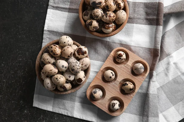 Bowls Holder Quail Eggs Table — Stock Photo, Image