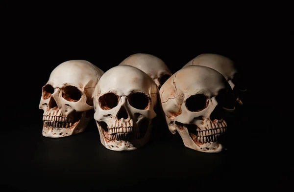 Crânes Humains Sur Fond Noir — Photo