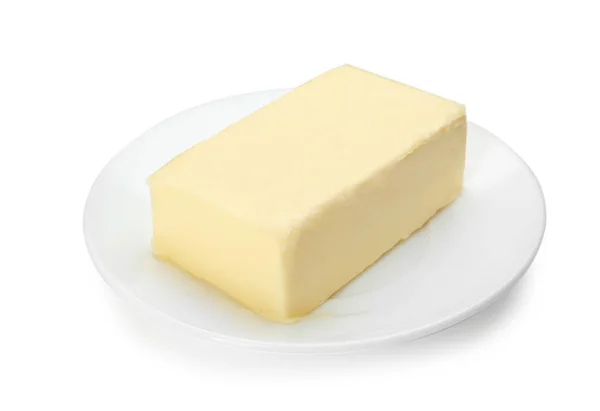 白い背景の上のバター プレート ロイヤリティフリーのストック画像