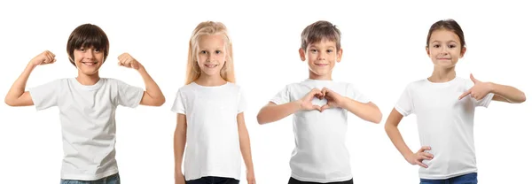 Lindos Niños Camisetas Limpias Sobre Fondo Blanco —  Fotos de Stock