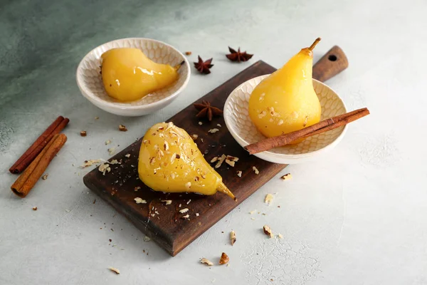 Delicious Poached Pears Wine Light Table — Stock Photo, Image