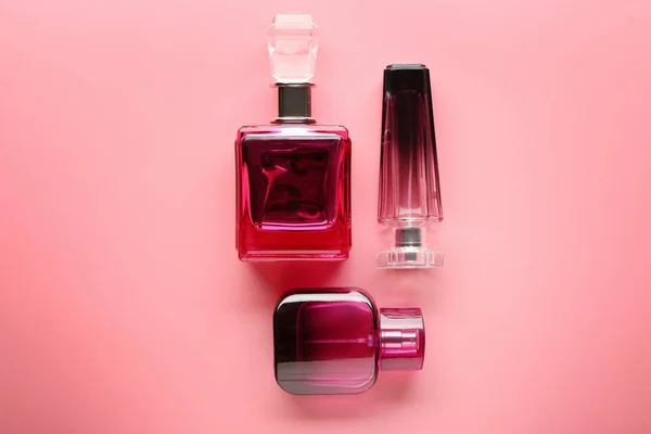 Bottles Perfume Color Background — Stock Photo, Image