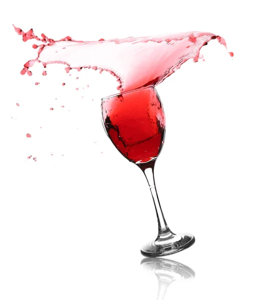 Glass Red Splashing Wine White Background — Stock Photo, Image