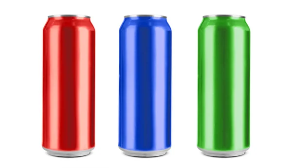 Colorful Aluminum Cans Cold Beer White Background — Stock Photo, Image