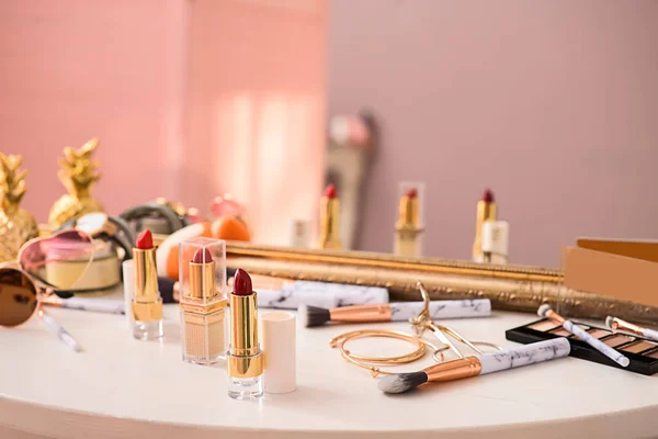 Makeup Cosmetics Female Accessories Dressing Table Mirror — Stock Photo, Image