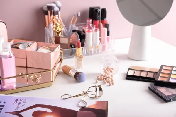 Dressing Table Professional Makeup Cosmetics Accessories — Stock Photo, Image