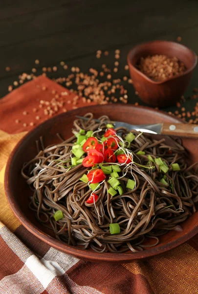 Plate Tasty Soba Noodles Table — Stock Photo, Image