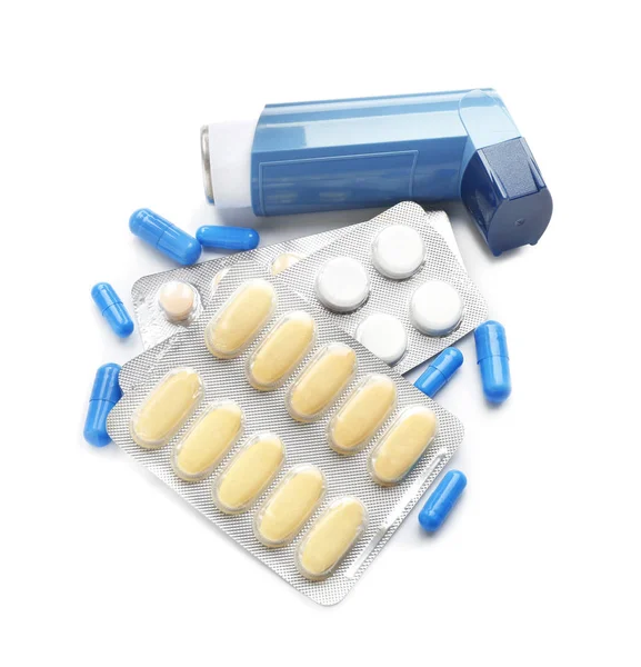 Inhalációs Tabletták Fehér Háttér — Stock Fotó