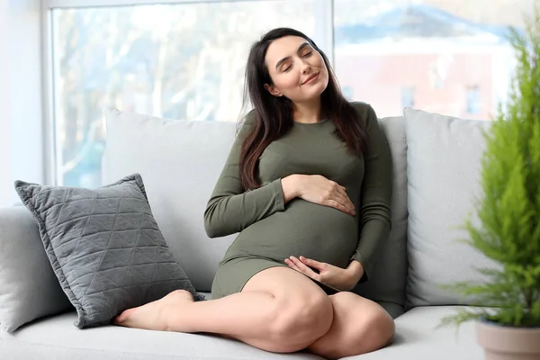 Beautiful Pregnant Woman Resting Home — Stock Photo, Image