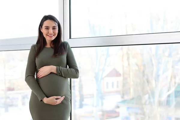 Beautiful Pregnant Woman Window Home — Stock Photo, Image