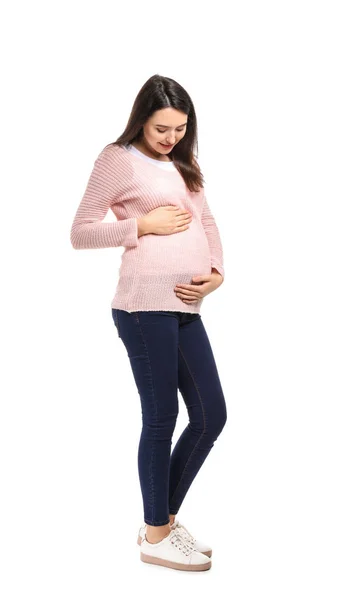 Portrait Beautiful Pregnant Woman White Background — Stock Photo, Image