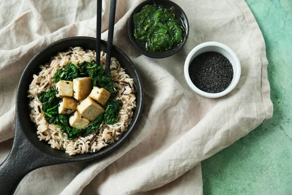 Lekkere Rijst Met Tofu Kaas Kom Tafel — Stockfoto