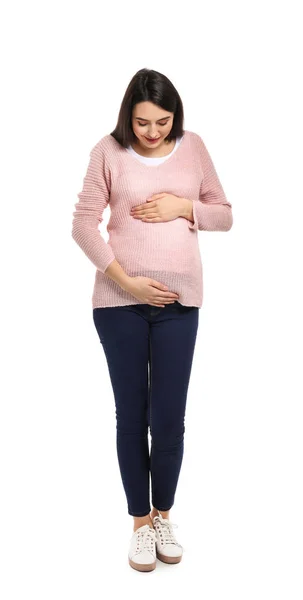 Portrait Beautiful Pregnant Woman White Background — Stock Photo, Image