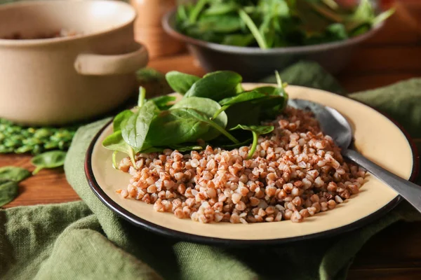 Kom Met Lekkere Gekookte Boekweit Tafel — Stockfoto