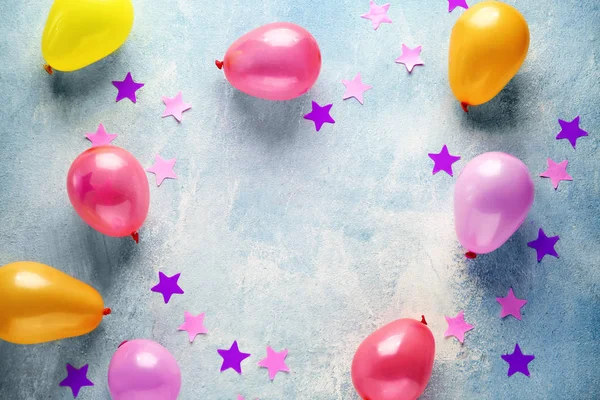 Frame Made Birthday Balloons Confetti Light Background — Stock Photo, Image
