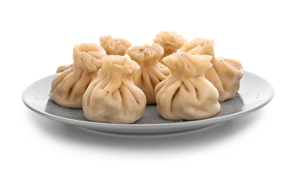 Plate Tasty Dumplings White Background — Stock Photo, Image