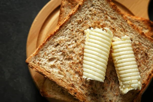 Tasty Toasts Butter Curls Table Closeup — Stock Photo, Image