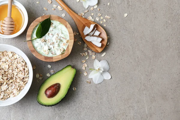 Ingredienti Naturali Cosmetici Fondo Grigio — Foto Stock