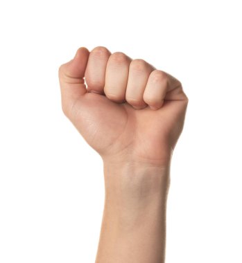 Bir şey beyaz arka plan üzerinde tutan erkek el