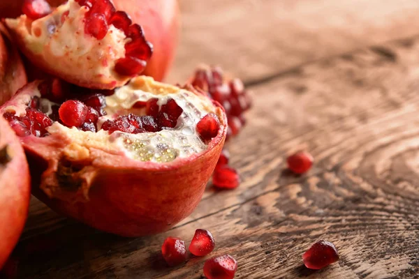 Delicious Pomegranates Wooden Table — Stock Photo, Image