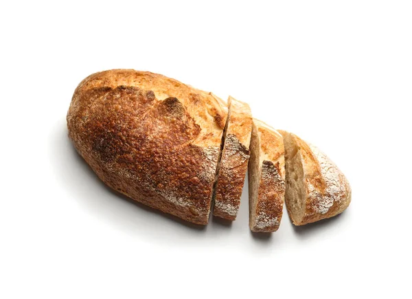 Řez Bochník Čerstvý Chleba Bílém Pozadí — Stock fotografie