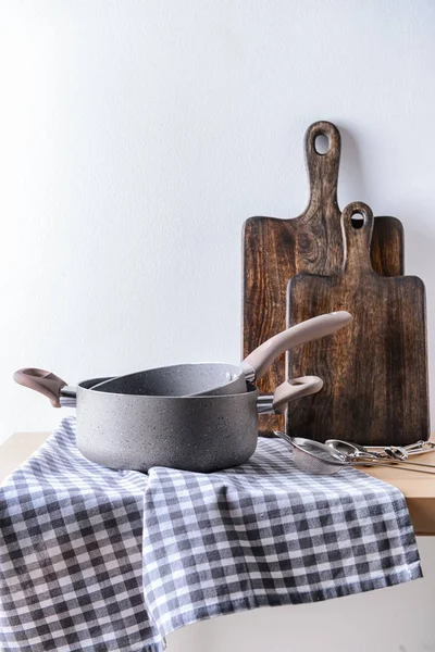 Set Kitchen Utensils Table White Background — Stock Photo, Image