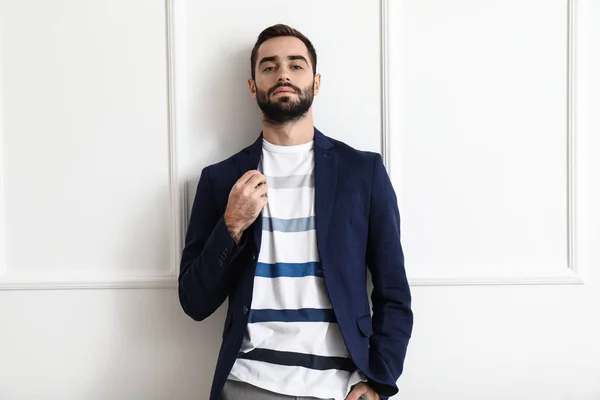 Handsome Fashionable Man White Wall — Stock Photo, Image