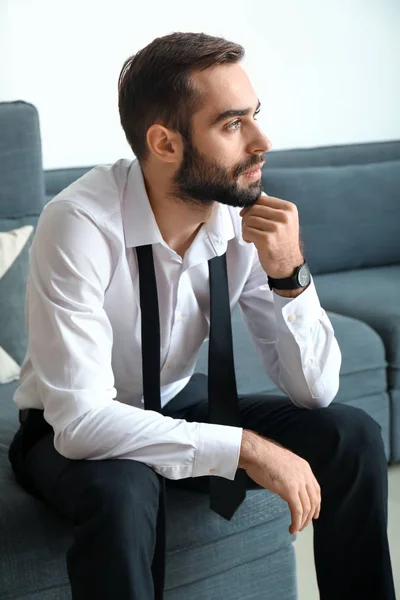 Handsome Fashionable Businessman Sitting Sofa — Stock Photo, Image