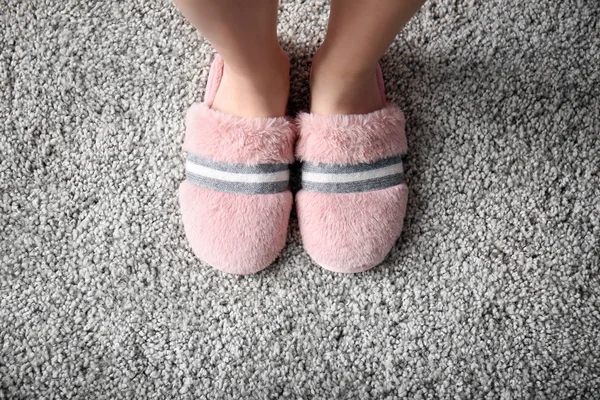 Woman Soft Slippers Home — Stock Photo, Image