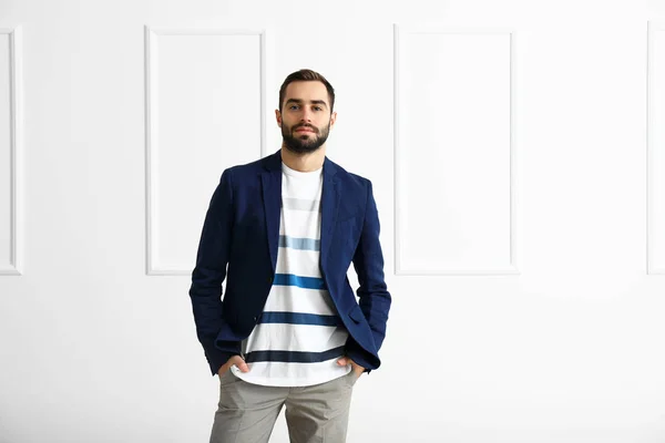 Handsome Fashionable Man White Wall — Stock Photo, Image