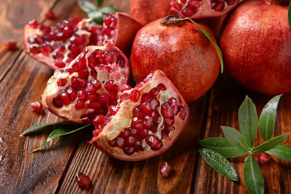 Ripe Pomegranates Wooden Table — Stock Photo, Image