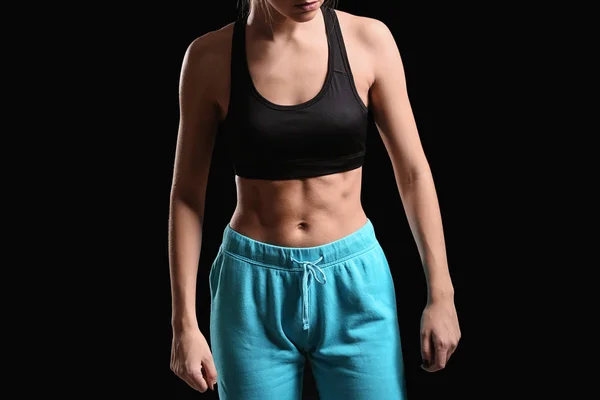 Sporty Young Woman Dark Background — Stock Photo, Image
