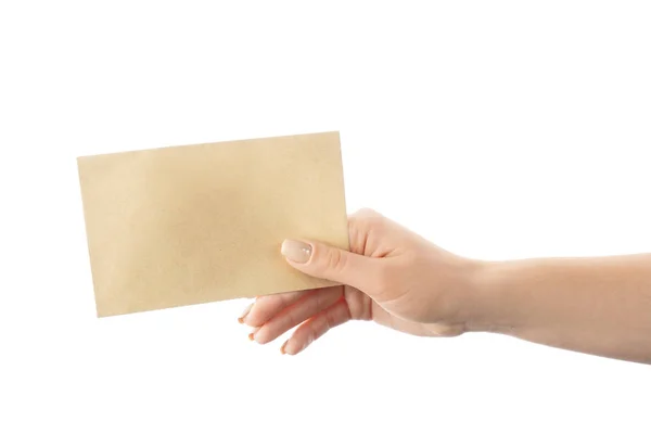 Female Hand Envelope White Background — Stock Photo, Image