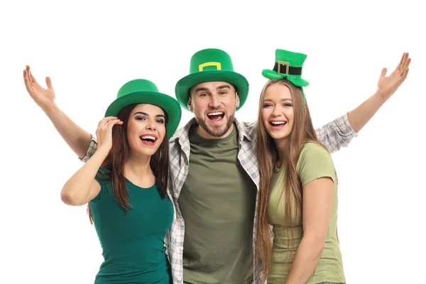 Giovani Con Cappelli Verdi Sfondo Bianco Festa San Patrizio — Foto Stock