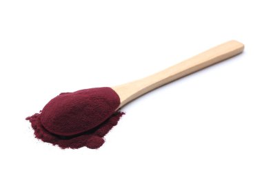 Acai toz beyaz zemin üzerine kaşıkla