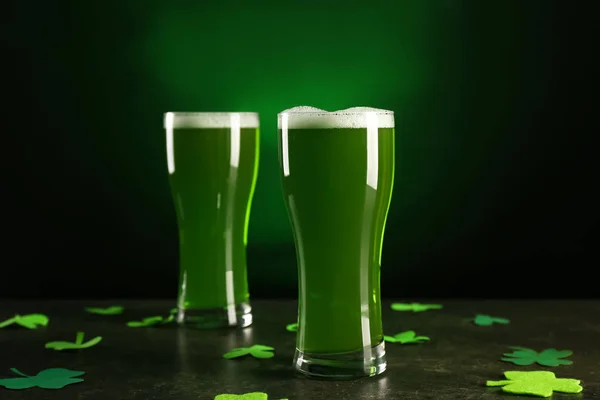 Glasses Green Beer Table Saint Patrick Day Celebration — Stock Photo, Image