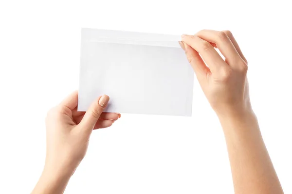 Female Hands Envelope White Background — Stock Photo, Image