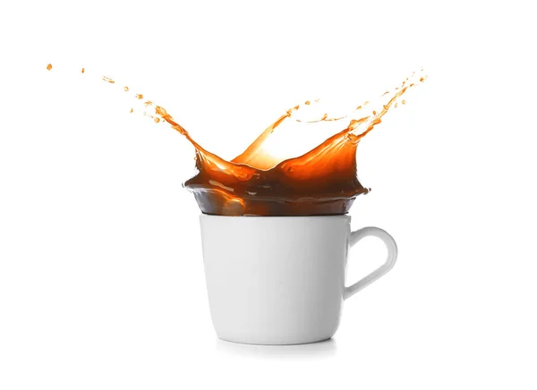 Salpicadura Café Taza Sobre Fondo Blanco — Foto de Stock