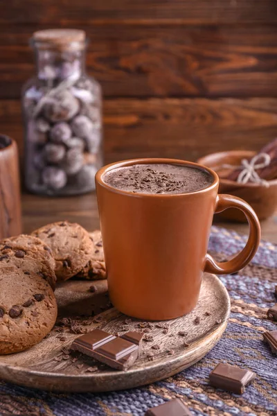 Copa Bebida Cacao Caliente Con Galletas Mesa — Foto de Stock