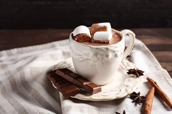 Kopje Warme Cacao Drank Met Marshmallows Tafel — Stockfoto