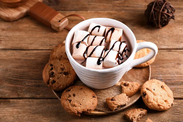 Cup Hot Cacao Drink Cookies Wooden Table — Stock Photo, Image