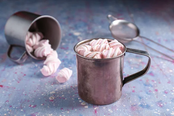 Mug Hot Cacao Drink Marshmallows Color Table — Stock Photo, Image