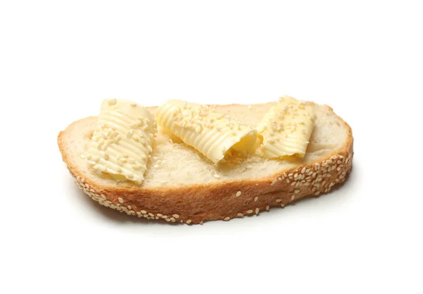 Fresh Slice Bread Butter Curls White Background — Stock Photo, Image