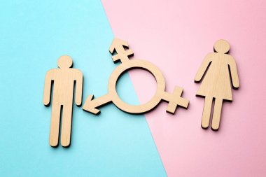 Kadın ve erkek rakamlar transseksüel renk arka plan üzerinde sembolü ile