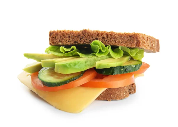 Leckeres Sandwich Mit Avocado Gemüse Und Käse Auf Weißem Hintergrund — Stockfoto