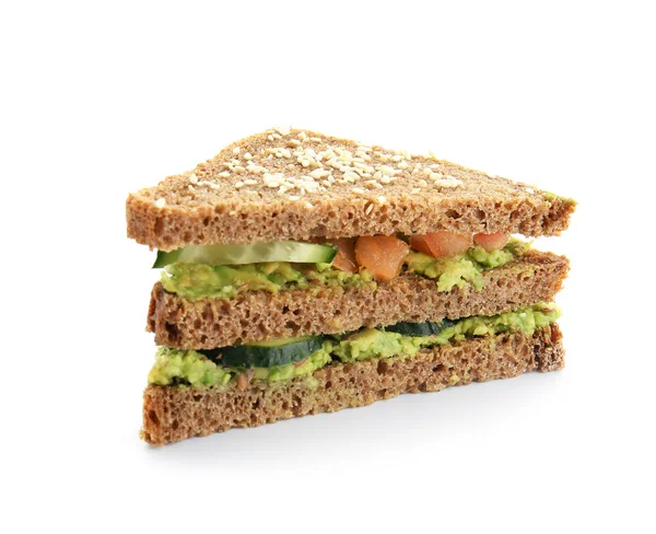 Leckeres Sandwich Mit Avocado Und Gemüse Auf Weißem Hintergrund — Stockfoto