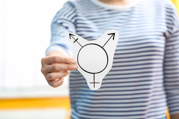 Woman Showing Symbol Transgender Outdoors Closeup — Stock Photo, Image