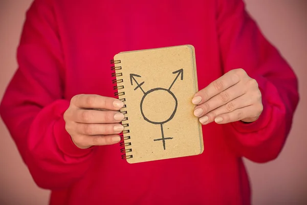 Woman Showing Symbol Transgender Color Background Closeup — Stock Photo, Image