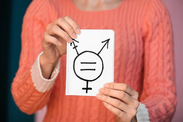 Woman Showing Symbol Transgender Closeup — Stock Photo, Image